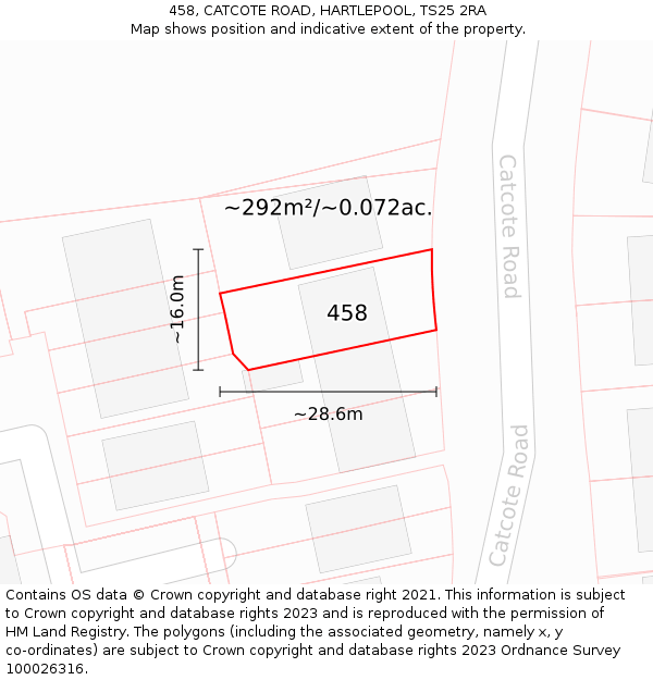 458, CATCOTE ROAD, HARTLEPOOL, TS25 2RA: Plot and title map