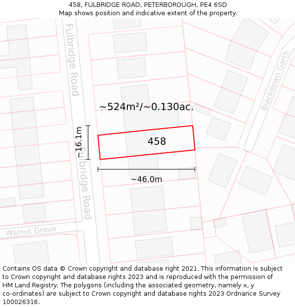 458, FULBRIDGE ROAD, PETERBOROUGH, PE4 6SD: Plot and title map