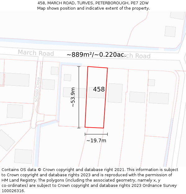 458, MARCH ROAD, TURVES, PETERBOROUGH, PE7 2DW: Plot and title map