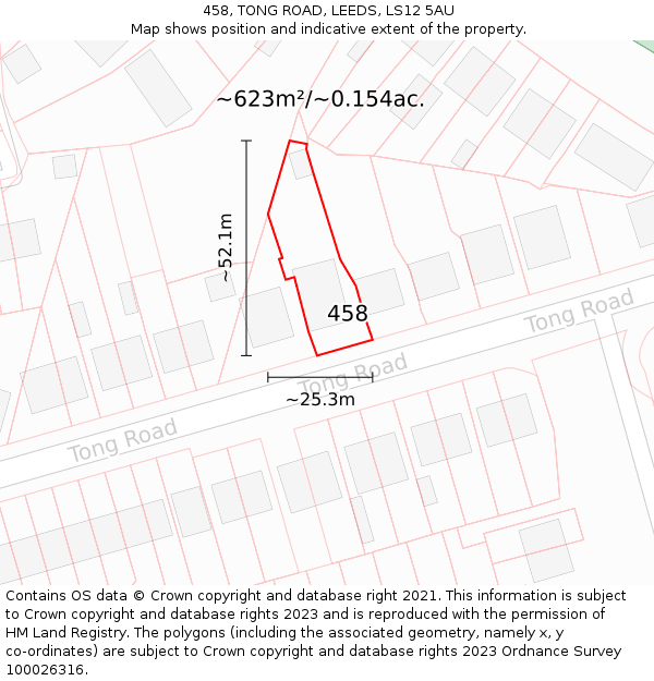 458, TONG ROAD, LEEDS, LS12 5AU: Plot and title map