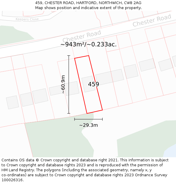 459, CHESTER ROAD, HARTFORD, NORTHWICH, CW8 2AG: Plot and title map