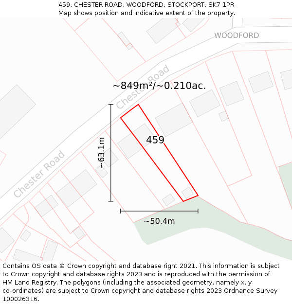 459, CHESTER ROAD, WOODFORD, STOCKPORT, SK7 1PR: Plot and title map