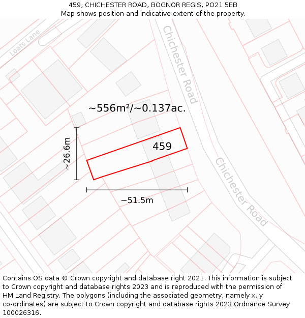 459, CHICHESTER ROAD, BOGNOR REGIS, PO21 5EB: Plot and title map