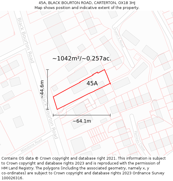 45A, BLACK BOURTON ROAD, CARTERTON, OX18 3HJ: Plot and title map