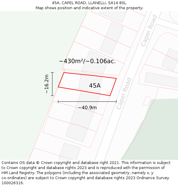 45A, CAPEL ROAD, LLANELLI, SA14 8SL: Plot and title map