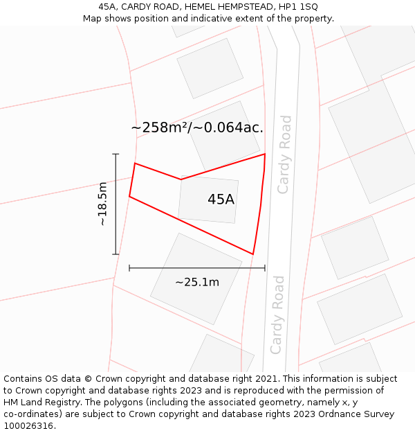 45A, CARDY ROAD, HEMEL HEMPSTEAD, HP1 1SQ: Plot and title map