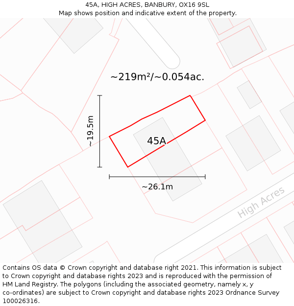 45A, HIGH ACRES, BANBURY, OX16 9SL: Plot and title map