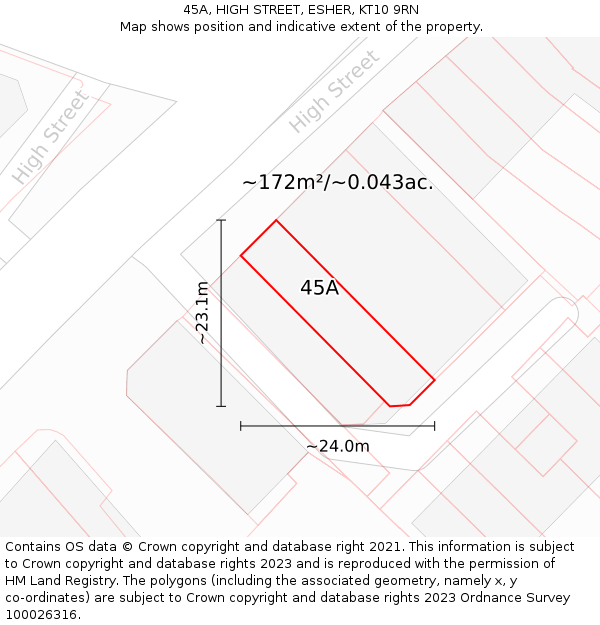 45A, HIGH STREET, ESHER, KT10 9RN: Plot and title map