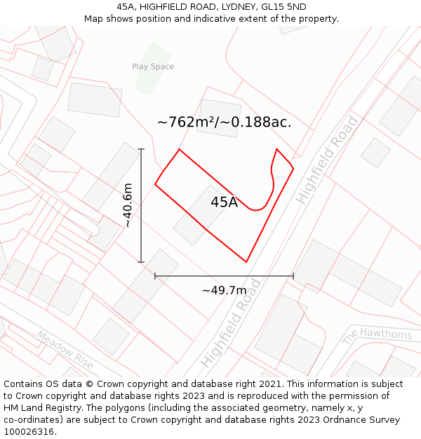 45A, HIGHFIELD ROAD, LYDNEY, GL15 5ND: Plot and title map