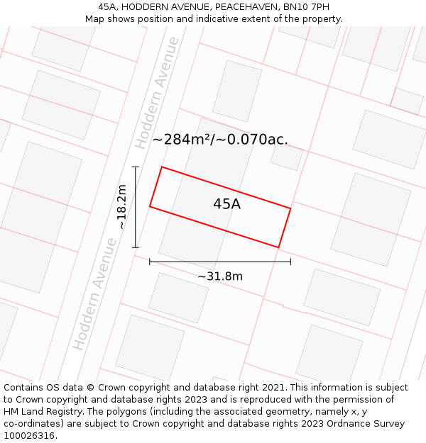 45A, HODDERN AVENUE, PEACEHAVEN, BN10 7PH: Plot and title map