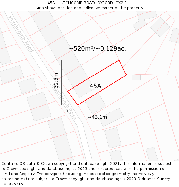 45A, HUTCHCOMB ROAD, OXFORD, OX2 9HL: Plot and title map