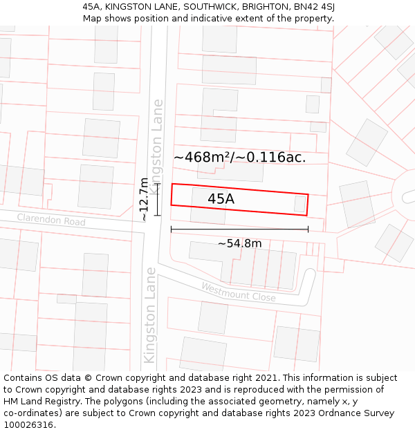 45A, KINGSTON LANE, SOUTHWICK, BRIGHTON, BN42 4SJ: Plot and title map