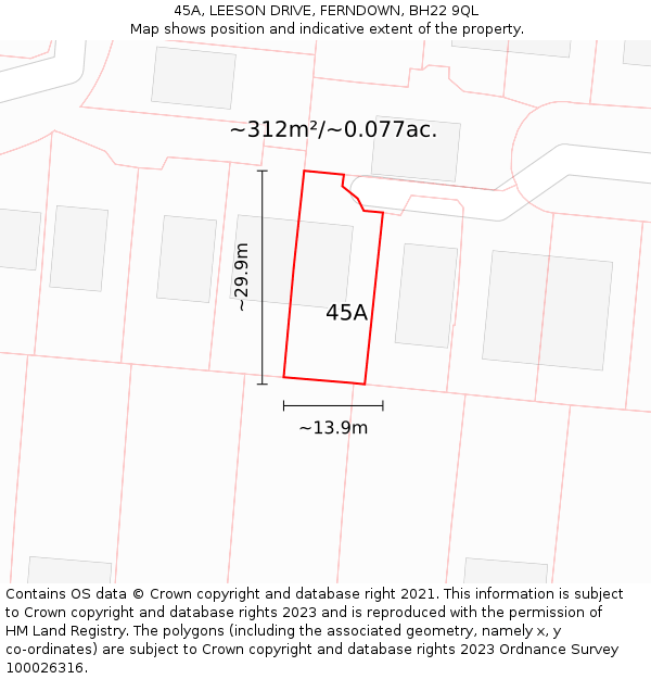 45A, LEESON DRIVE, FERNDOWN, BH22 9QL: Plot and title map