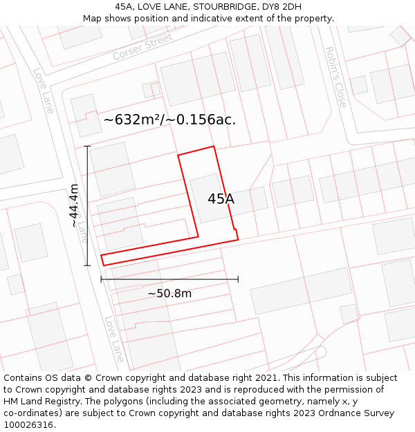 45A, LOVE LANE, STOURBRIDGE, DY8 2DH: Plot and title map