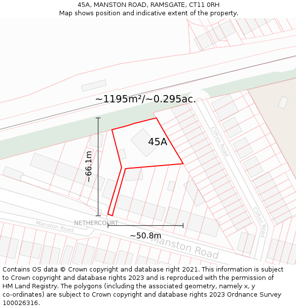 45A, MANSTON ROAD, RAMSGATE, CT11 0RH: Plot and title map