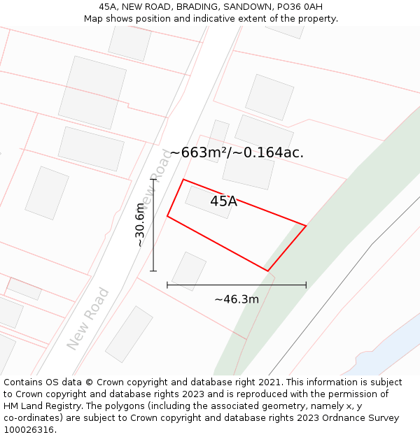 45A, NEW ROAD, BRADING, SANDOWN, PO36 0AH: Plot and title map