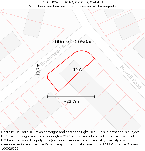 45A, NOWELL ROAD, OXFORD, OX4 4TB: Plot and title map