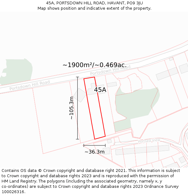 45A, PORTSDOWN HILL ROAD, HAVANT, PO9 3JU: Plot and title map