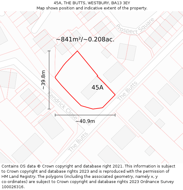 45A, THE BUTTS, WESTBURY, BA13 3EY: Plot and title map