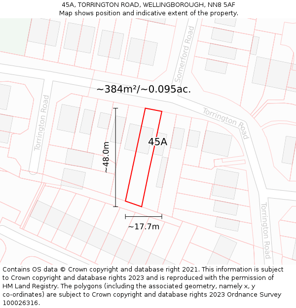 45A, TORRINGTON ROAD, WELLINGBOROUGH, NN8 5AF: Plot and title map