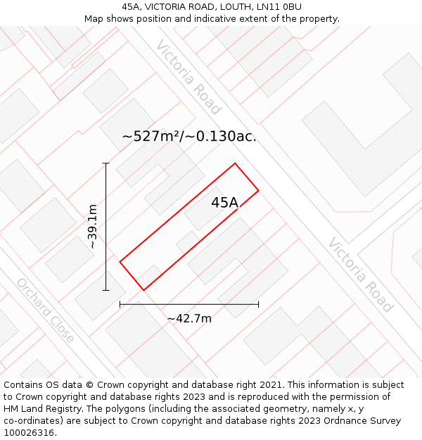 45A, VICTORIA ROAD, LOUTH, LN11 0BU: Plot and title map