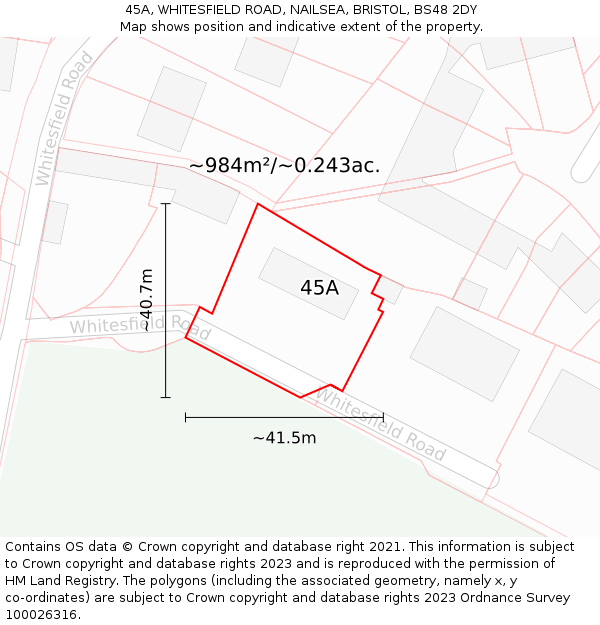 45A, WHITESFIELD ROAD, NAILSEA, BRISTOL, BS48 2DY: Plot and title map