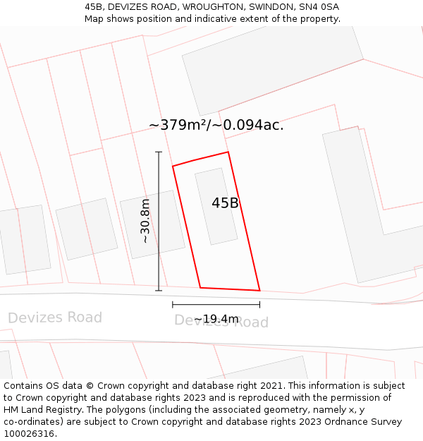 45B, DEVIZES ROAD, WROUGHTON, SWINDON, SN4 0SA: Plot and title map