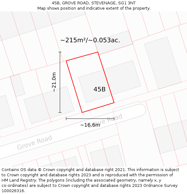 45B, GROVE ROAD, STEVENAGE, SG1 3NT: Plot and title map