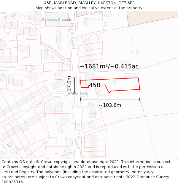 45B, MAIN ROAD, SMALLEY, ILKESTON, DE7 6EF: Plot and title map