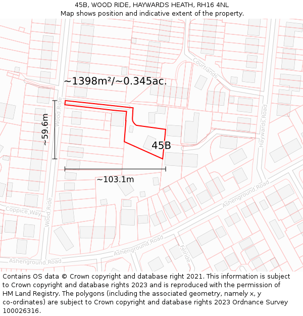 45B, WOOD RIDE, HAYWARDS HEATH, RH16 4NL: Plot and title map