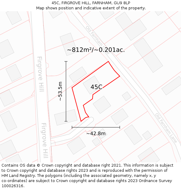 45C, FIRGROVE HILL, FARNHAM, GU9 8LP: Plot and title map