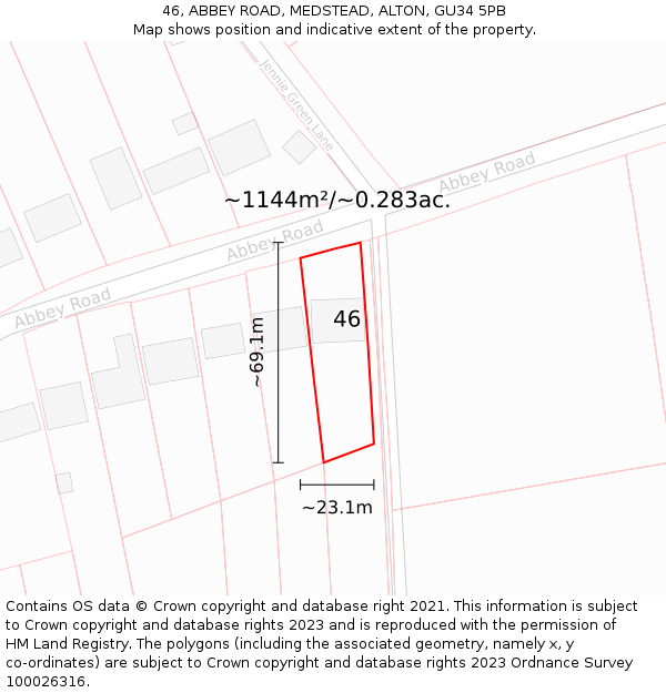 46, ABBEY ROAD, MEDSTEAD, ALTON, GU34 5PB: Plot and title map