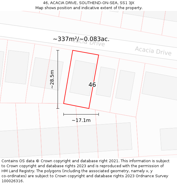 46, ACACIA DRIVE, SOUTHEND-ON-SEA, SS1 3JX: Plot and title map