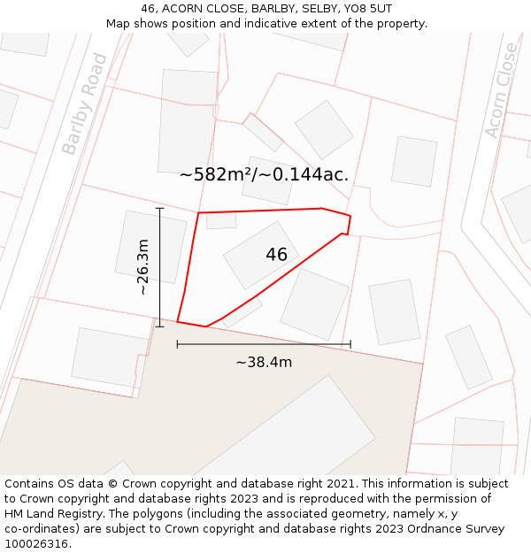 46, ACORN CLOSE, BARLBY, SELBY, YO8 5UT: Plot and title map