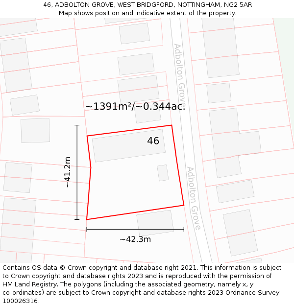 46, ADBOLTON GROVE, WEST BRIDGFORD, NOTTINGHAM, NG2 5AR: Plot and title map