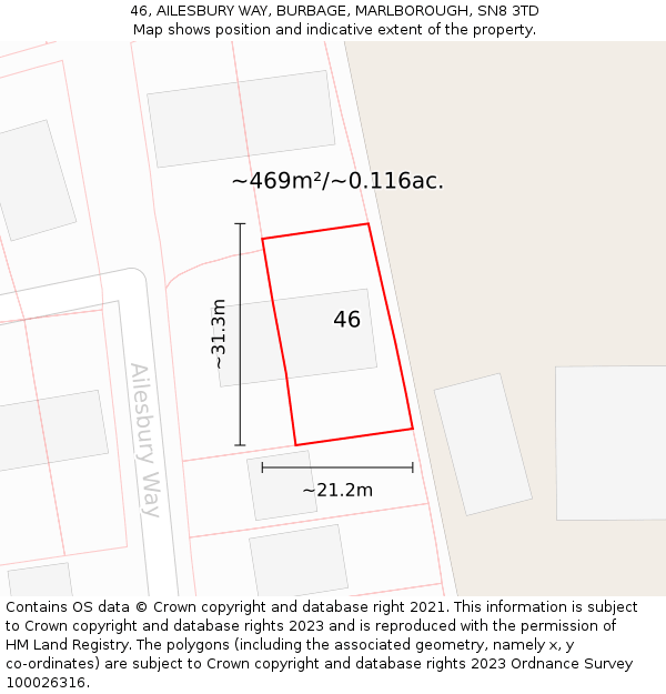 46, AILESBURY WAY, BURBAGE, MARLBOROUGH, SN8 3TD: Plot and title map