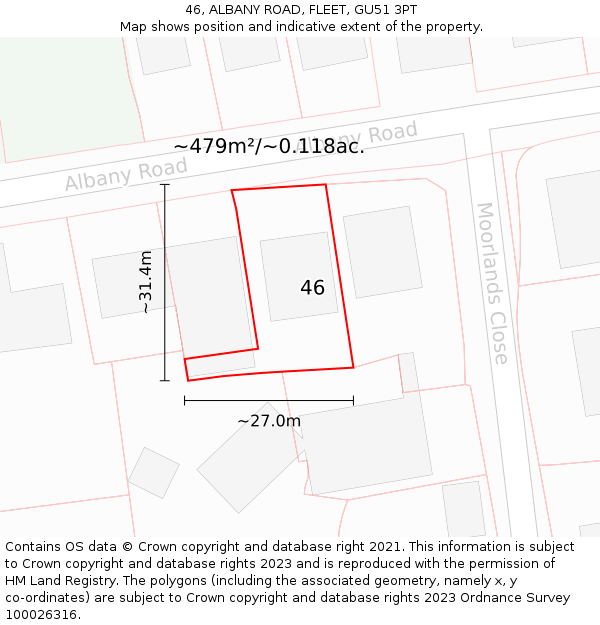 46, ALBANY ROAD, FLEET, GU51 3PT: Plot and title map