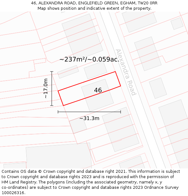 46, ALEXANDRA ROAD, ENGLEFIELD GREEN, EGHAM, TW20 0RR: Plot and title map