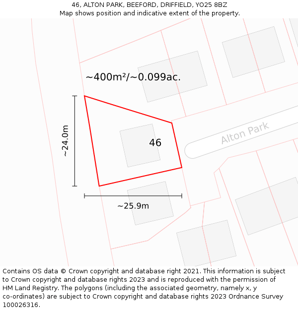 46, ALTON PARK, BEEFORD, DRIFFIELD, YO25 8BZ: Plot and title map