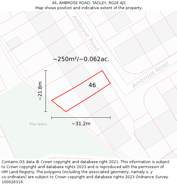 46, AMBROSE ROAD, TADLEY, RG26 4JS: Plot and title map