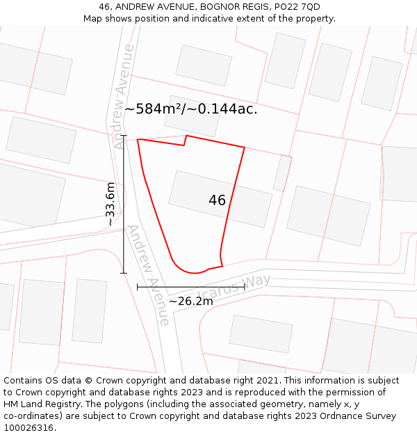 46, ANDREW AVENUE, BOGNOR REGIS, PO22 7QD: Plot and title map