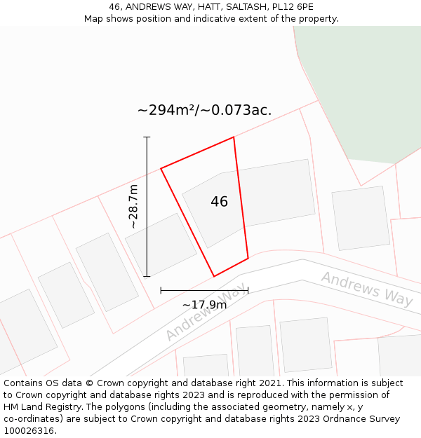 46, ANDREWS WAY, HATT, SALTASH, PL12 6PE: Plot and title map