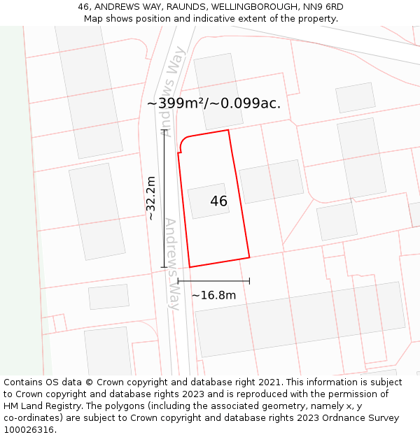 46, ANDREWS WAY, RAUNDS, WELLINGBOROUGH, NN9 6RD: Plot and title map