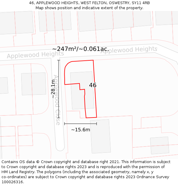 46, APPLEWOOD HEIGHTS, WEST FELTON, OSWESTRY, SY11 4RB: Plot and title map