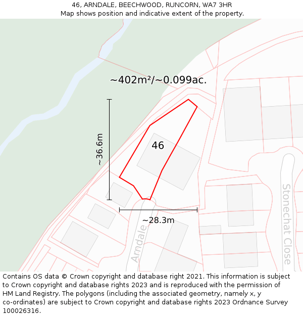 46, ARNDALE, BEECHWOOD, RUNCORN, WA7 3HR: Plot and title map