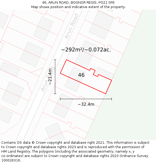 46, ARUN ROAD, BOGNOR REGIS, PO21 5PE: Plot and title map