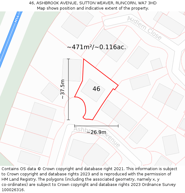 46, ASHBROOK AVENUE, SUTTON WEAVER, RUNCORN, WA7 3HD: Plot and title map