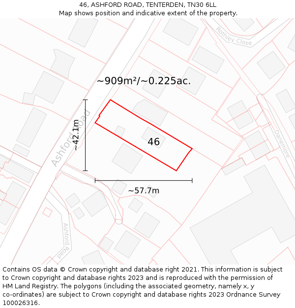 46, ASHFORD ROAD, TENTERDEN, TN30 6LL: Plot and title map