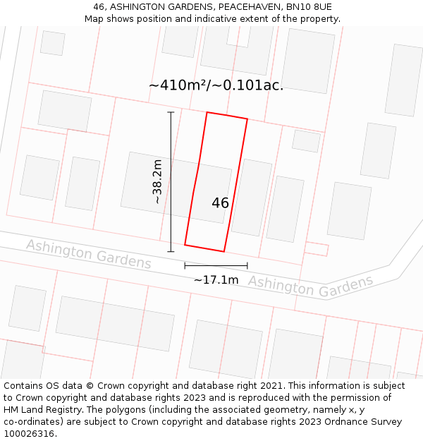 46, ASHINGTON GARDENS, PEACEHAVEN, BN10 8UE: Plot and title map