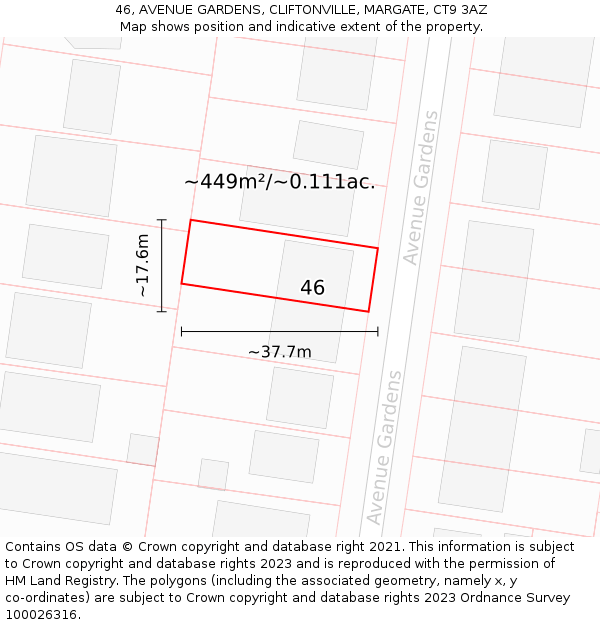 46, AVENUE GARDENS, CLIFTONVILLE, MARGATE, CT9 3AZ: Plot and title map